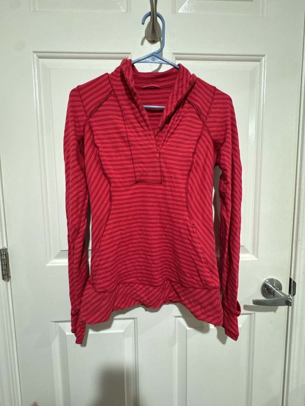 Lululemon Think Fast Pullover Red Striped Half Zip Long Sleeve Running Shirt